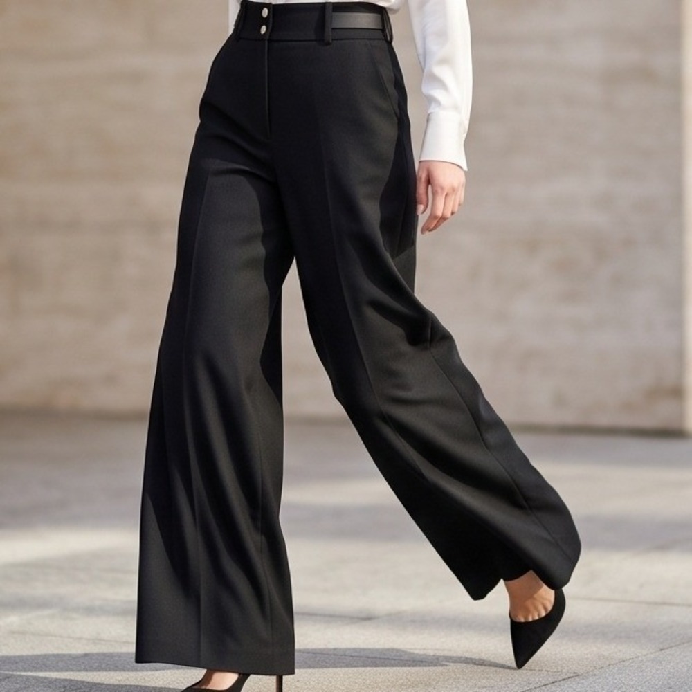 Chico's‎ 3 Black Wide Leg Trouser Pants Double Button High Rise Stretch XL